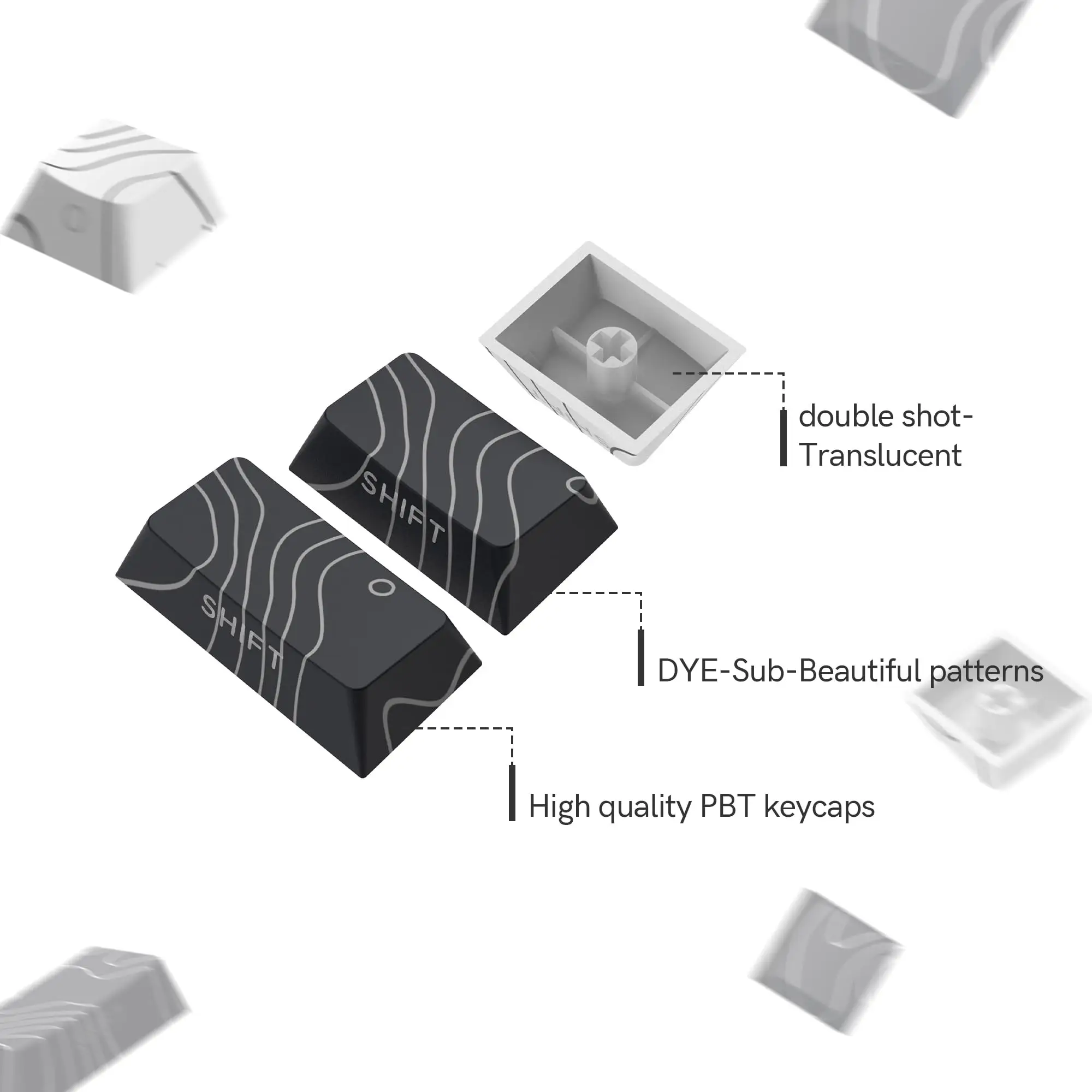 Imagem -05 - Lado Topográfico Impressão Brilhar Através de Keycap Cereja Perfil Sub Corante Apto para Interruptores mx Teclado Mecânico Tecla 132 Branco e Preto