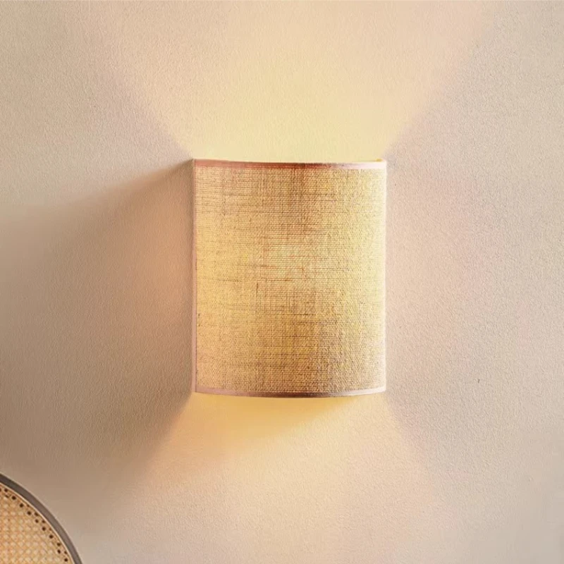 

Wabi Sabi Style Linen Fabric Wall Lamp Living Room Background Wall Bedroom Headboard Light Japanese Retro Study Corridor Sconces
