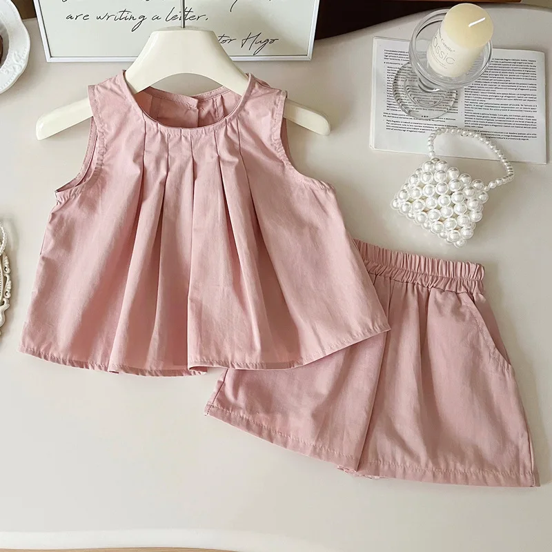 Baby Girl Clothes Suit Girls Sleeveless Summer 2024 New Fashion Summer Women Treasure Cotton Vest Shorts Two-piece Set