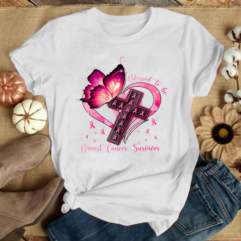 

Breast Cancer Print T-Shirts For Women Summer Dog Casual T-Shirts O Neck Short-Sleeved T-Shirts Fashion Tshirt