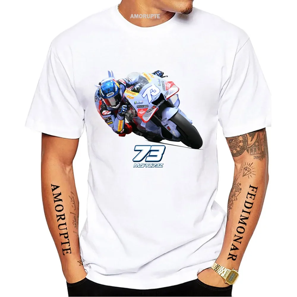 New Summer Men Short Sleeve Alex Marquez 73 GP Race Riding Sport T-Shirt Casual White Tops Motorcycle Rider Man Tees