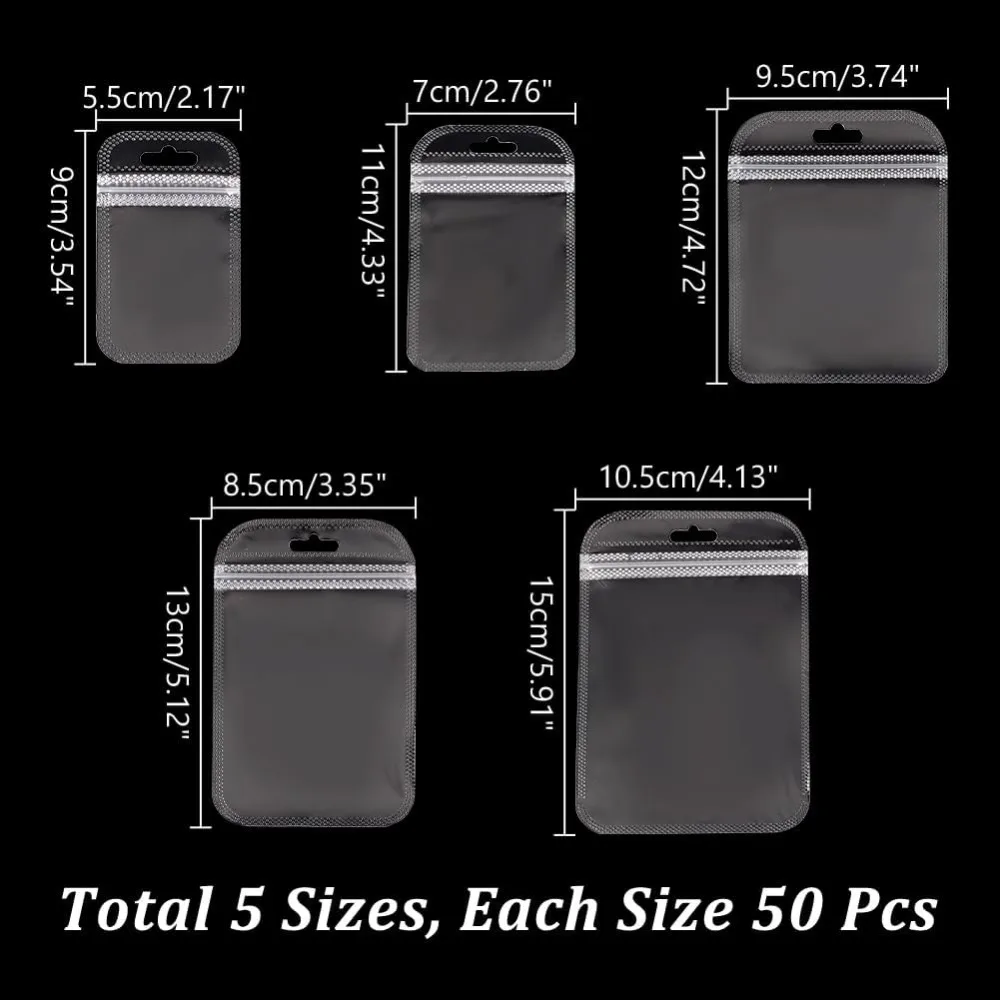 250 Pcs 5 Sizes Clear PVC Jewelry Bags, Small Plastic Zipper Lock Transparent Jewelry Storage Pouch Sealable Bags for Packaging