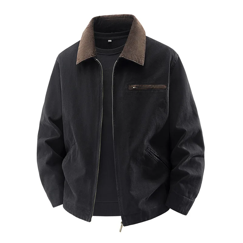 

Waed Cotton Jaet Loose Fit Thin Outerwear for Men Spring Autumn Youth Casual Workwear Classic Collar Fake Two-Piece