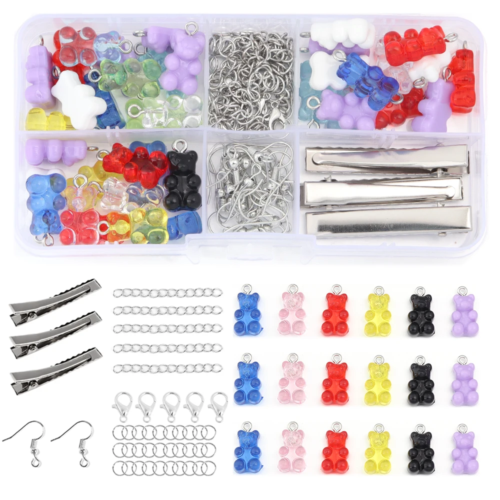 10 Gitter mehrfarbige Acryl Mini Bär Anhänger Weinflasche Charm Anhänger für hand gefertigte Schmuck herstellung Kits DIY Ohrringe Schlüssel bund