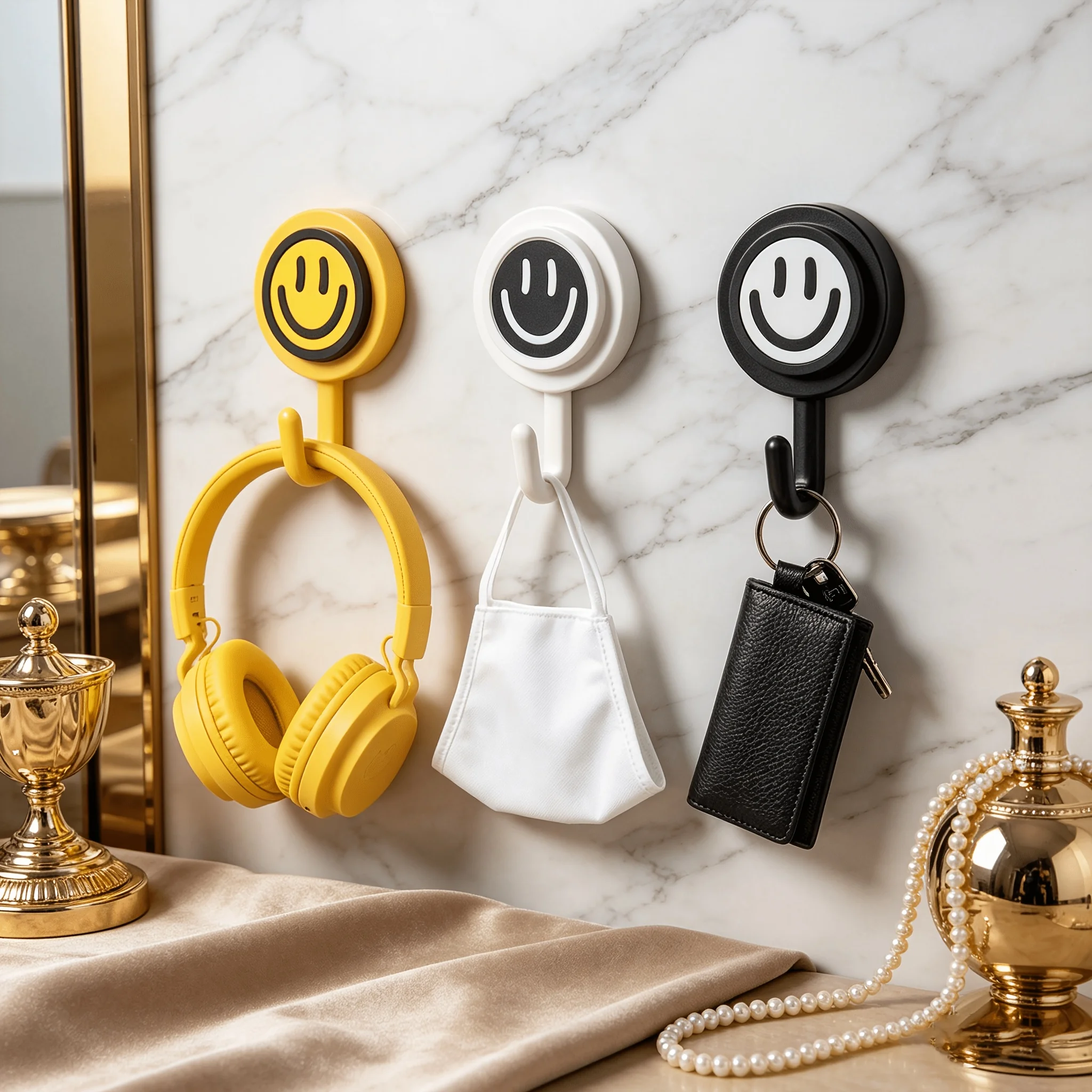 Niedlicher Smiley-Wandhaken, selbstklebend und ohne Bohren