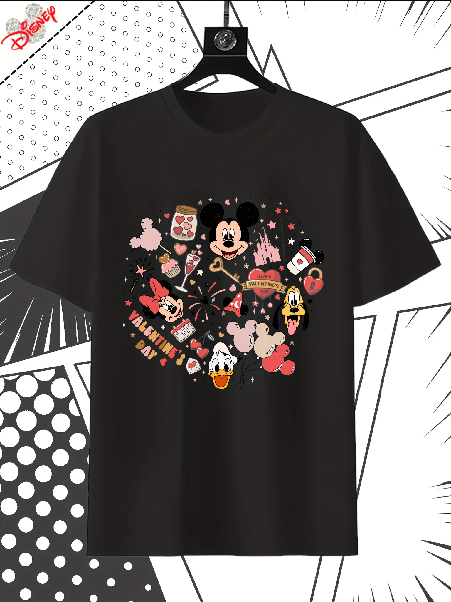 Koszulka Disney, z nadrukiem serca z Donaldem Duckiem i Goofym, z krótkim rękawem, okrągły dekolt, codzienna koszulka letnia - ikoniczny prezent dla fanów postaci