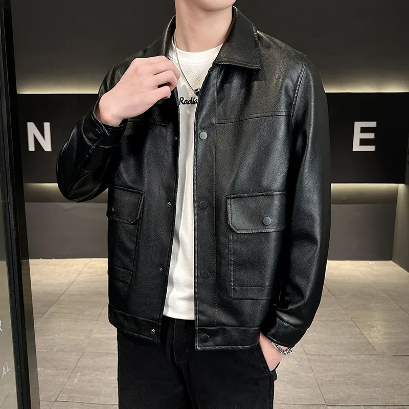 

Retro Soft Leather Clothes Men's Motorcycle Jackets Leather Men's Trendy and Handsome Slim Versatile