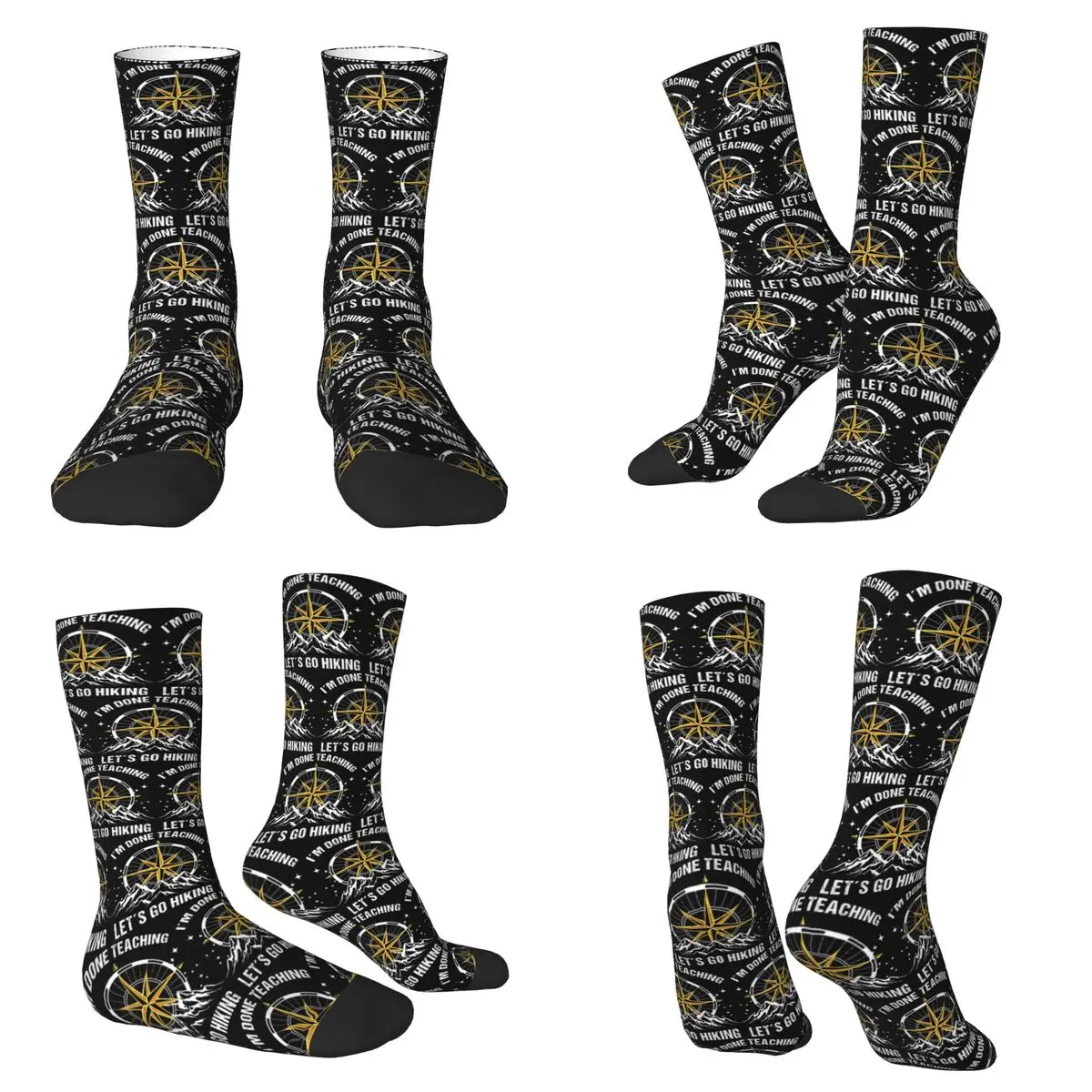I'm Done Teaching Let's Go Hiking Teacher Compass Hiking Socks Harajuku Stockings All Season Long Socks Accessories for Unisex