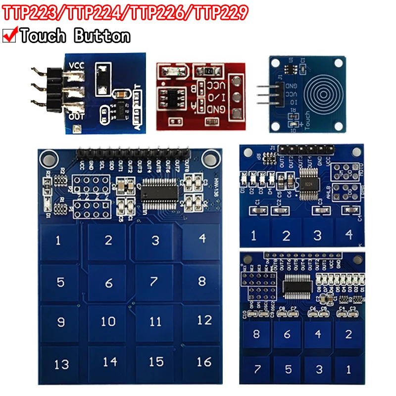 TTP223/TTP224/TTP226/TTP229 Jog Digital Touch Switch Sensor Digital 1/4/8/16 channel Touch Key Capacitive Module TTP223B