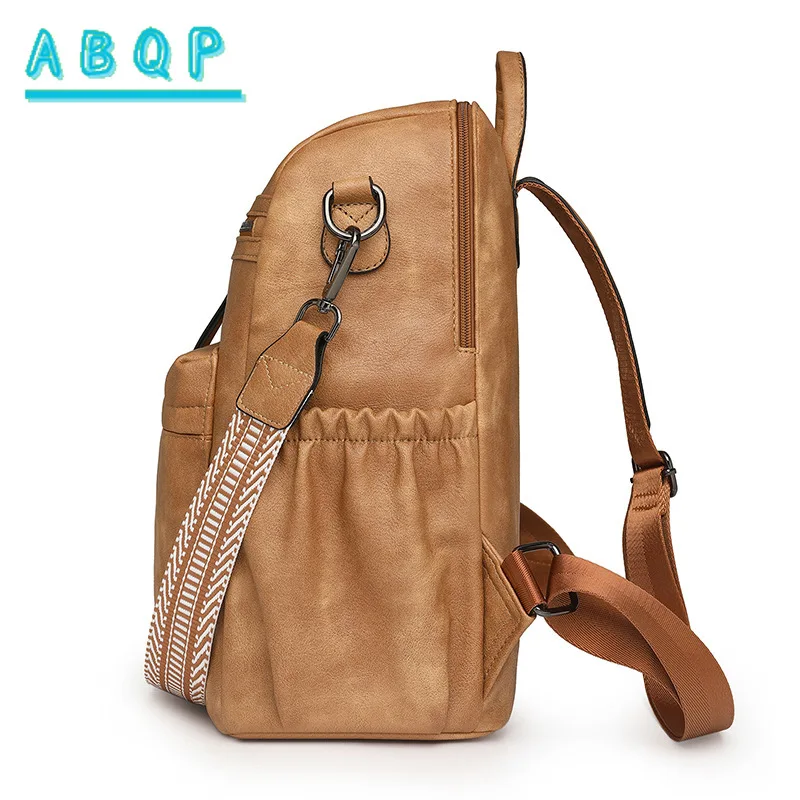 New Retro Backpack Ladies Large Capacity Backpacks Multi-functional Women's Student Schoolbag PU Material Solid Color