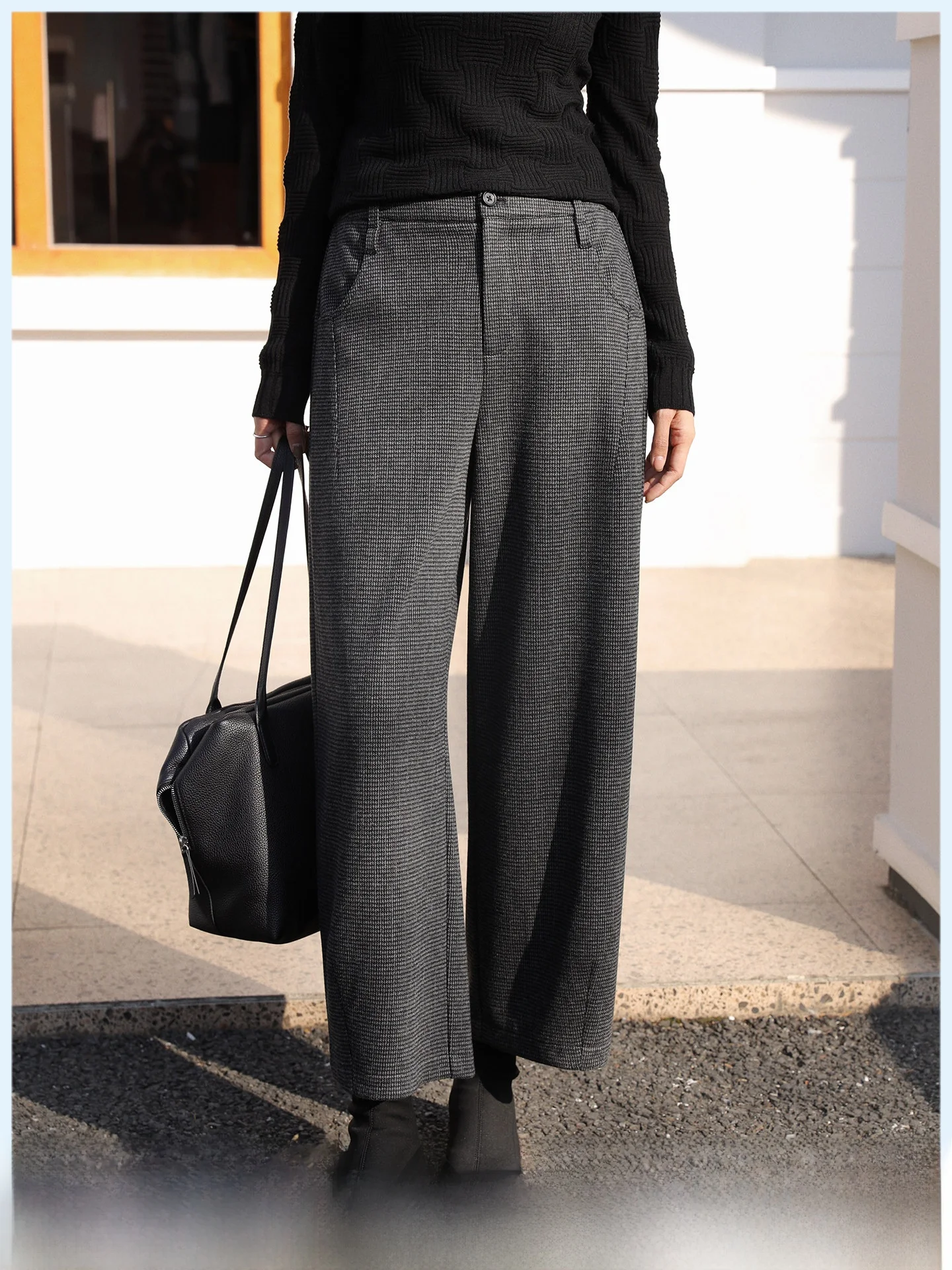 

Винтажные клетчатые свободные брюки прямого кроя для женщин, осенне-зимние теплые брюки длиной девять десятых, повседневные, из смесового хлопка