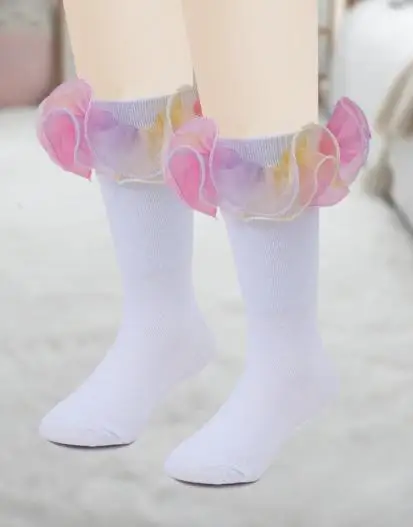 

2pcs 2 Pairs Princess Lace Socks Girl Toddler Ruffle Knee High Soft Breathable Ankle Stockings For