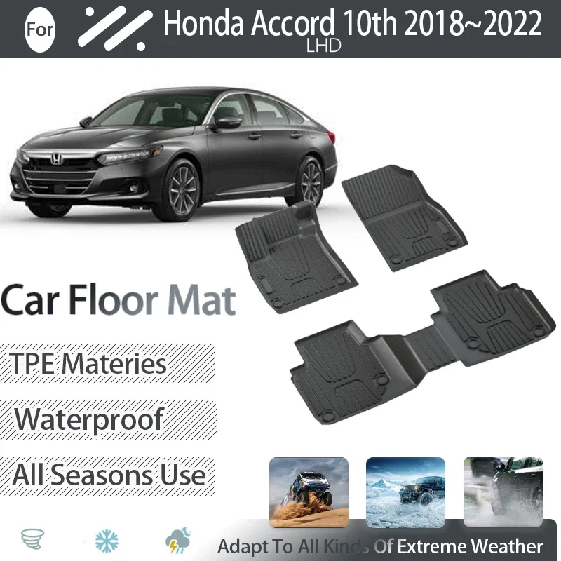 Car Floor Mats For Honda Accord 10th Gen 2018 2019 2020 2021 2022 Waterproof Pad LHD Foot Carpet Rubber Cushion Auto Accessories