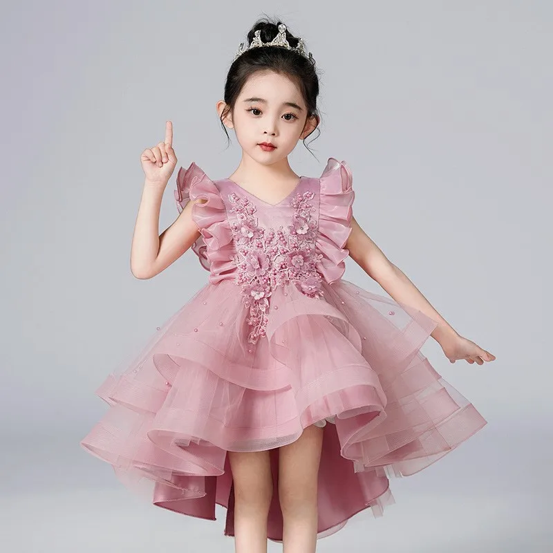 

4Color Children's Breathable Dress Girls' Light Luxury Evening Dress Kids' Spring/Summer Birthday Princess Dress For Gift LJ682