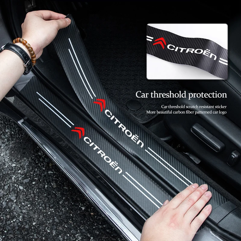 Leather Car Door Decals Carbon Fiber Threshold Anti Scratch For Citroen e-C3 X C5X C3 C4 Cactus Picasso C-Crosser C6 C1 C-Elysee