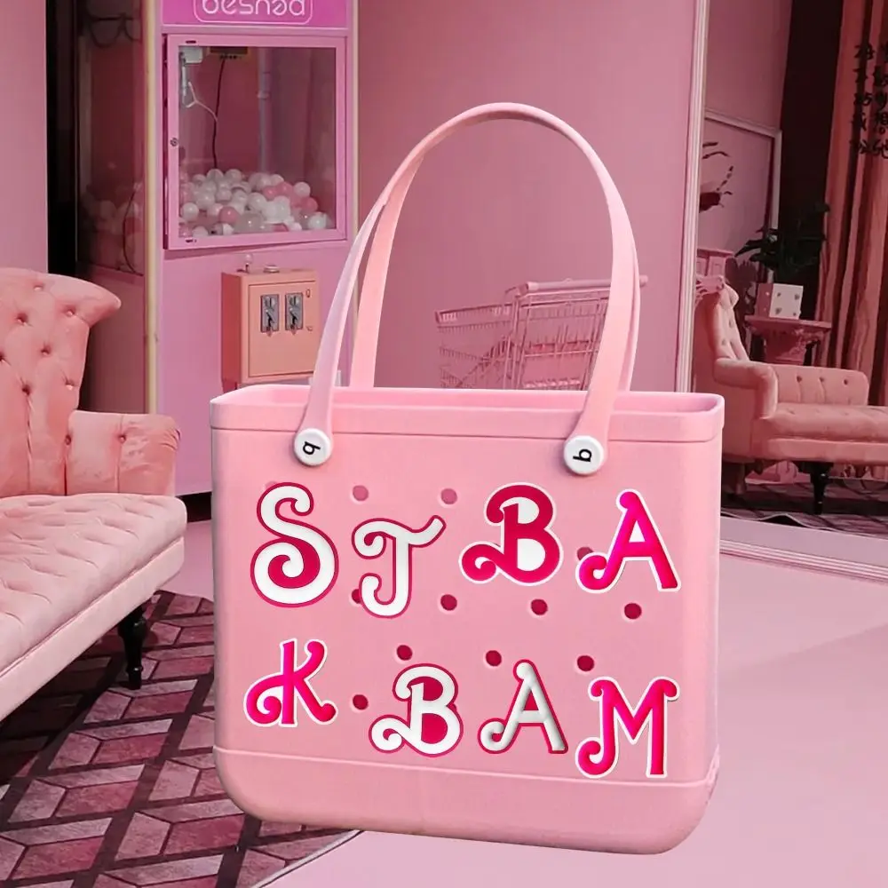 Charming PVC Rubber Bag Charms for Bogg Bag Alphabet Letter Decorative Charm for Beach Tote Pink Decorations Inserts Charms