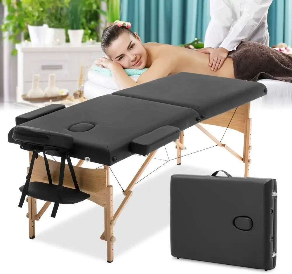 Professioneller 84-Zoll Tragbarer Massagetisch - Klappbare Holzliege für Spa, Tattoo & Salon - Inklusive Tragetasche