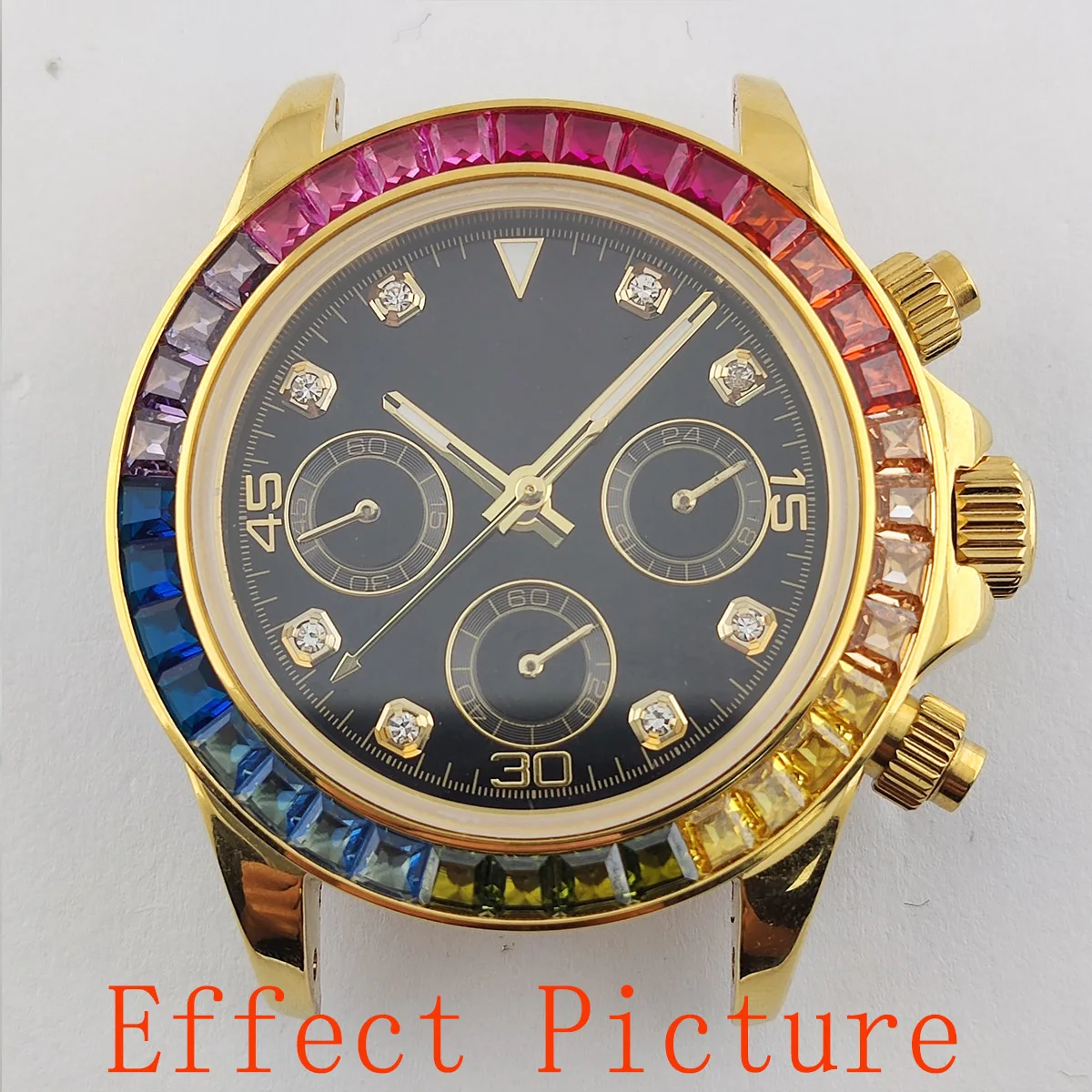 vk63 case bezel rainbow bezel Sloped diamond bezel rhinestone insert 39.18*30.78mm For vk63 Chronometer quartz watch parts