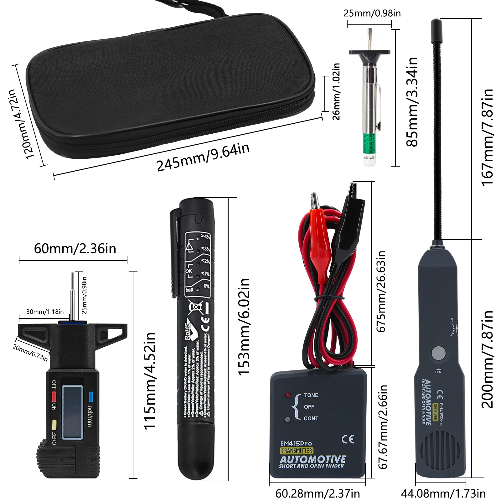 Automotive Electrical Open Short Finder Circuit Tester Tone Generator Cable Wire Breaker Tracker Fault Finder Tread Depth Gauge