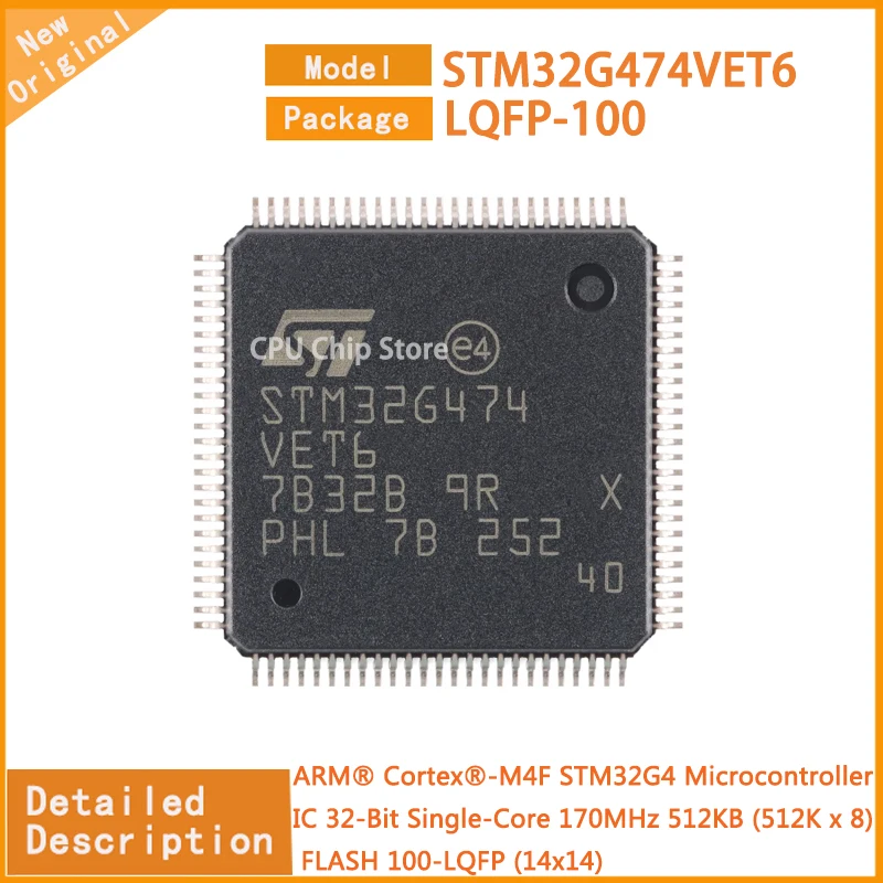 

Микроконтроллер STM32G474VET6 STM32G474VCT6, микроконтроллер IC 32 бит, одноъядерный 170 МГц 512KB (512K x 8) FLASH 100-LQFP, 5 шт./партия