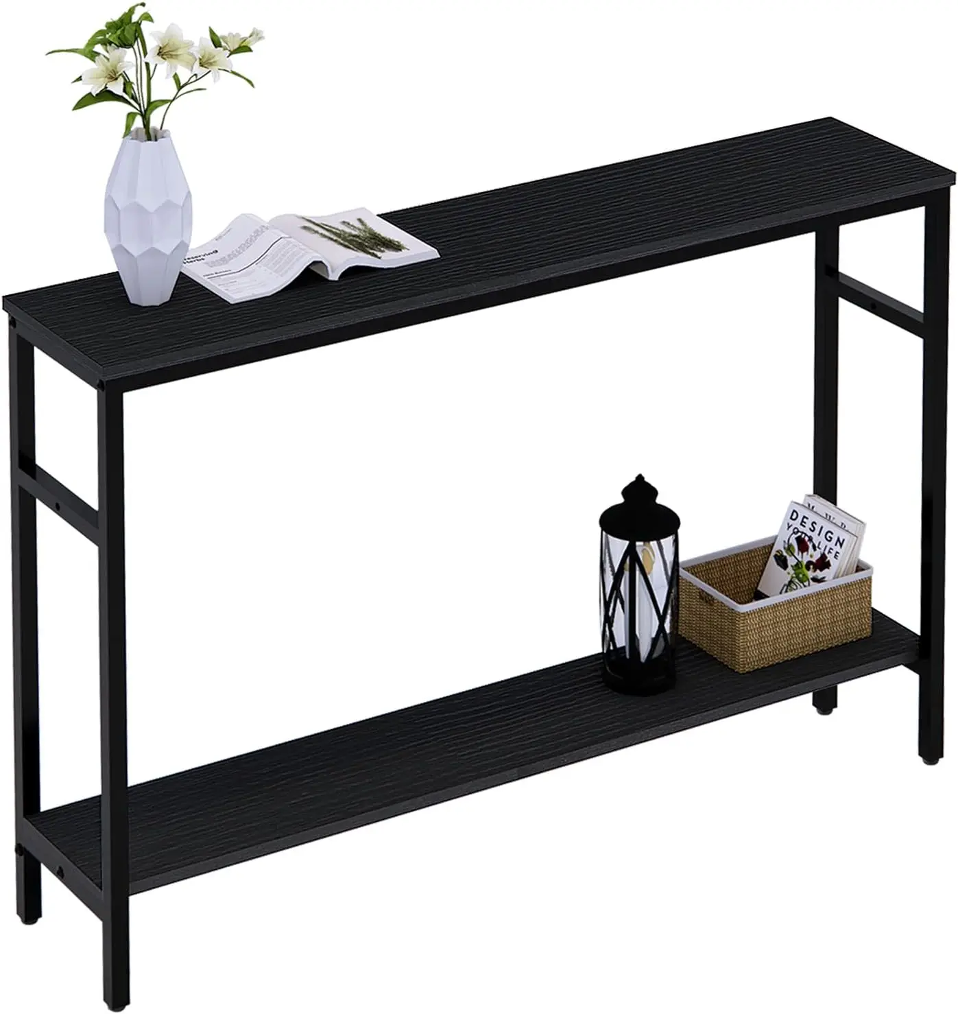 Timberer Narrow Console Table, 47 Inch Sofa Table with Adjustable Shelf, 2-Tier Long Skinny Table for Hallway, Entryway, Living