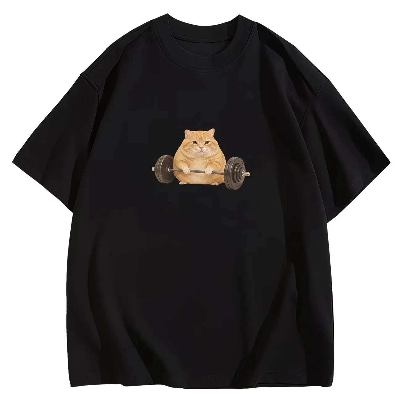 Strong Orange Cat Fitness Tee Workout Gym Training Graphic Top Summer Short Sleeve Casual Fashion Harajuku Style Women Loose Top