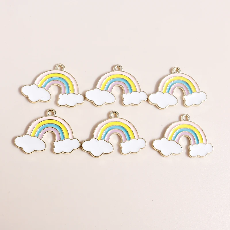 10 Stück niedliche, gemischte Emaille-Anhänger in Form von Regenbogen, Mond und Stern für die Schmuckherstellung, Ohrringe, Halsketten, Armbänder, DIY-Bastelarbeiten und Accessoires. – Detail 10