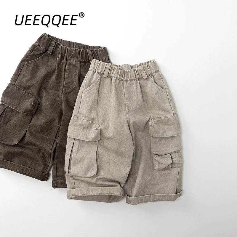 

Spring Autumn Children Pants 1-8Y Boys Cotton Pockets Solid Loose Casual Cargo Trousers Korean Toddler Wear For Kids Clothes New
