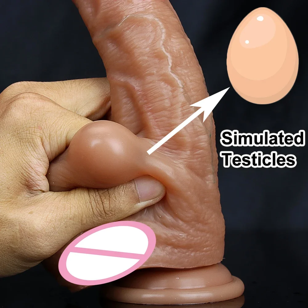 Realistic Soft Sliding Skin Big Dildo Built-in Testicle Small Penis Masturbators Double Cock Women Anal Sex Toy Suction Cup Dick