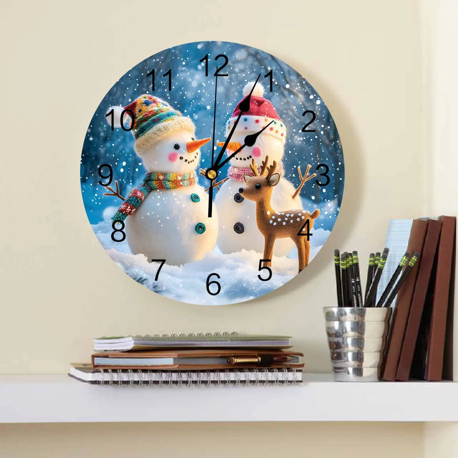 Christmas And Winter Snowman Wall Clock Large Modern Kitchen Dinning Round Wall Clocks Watches Living Room