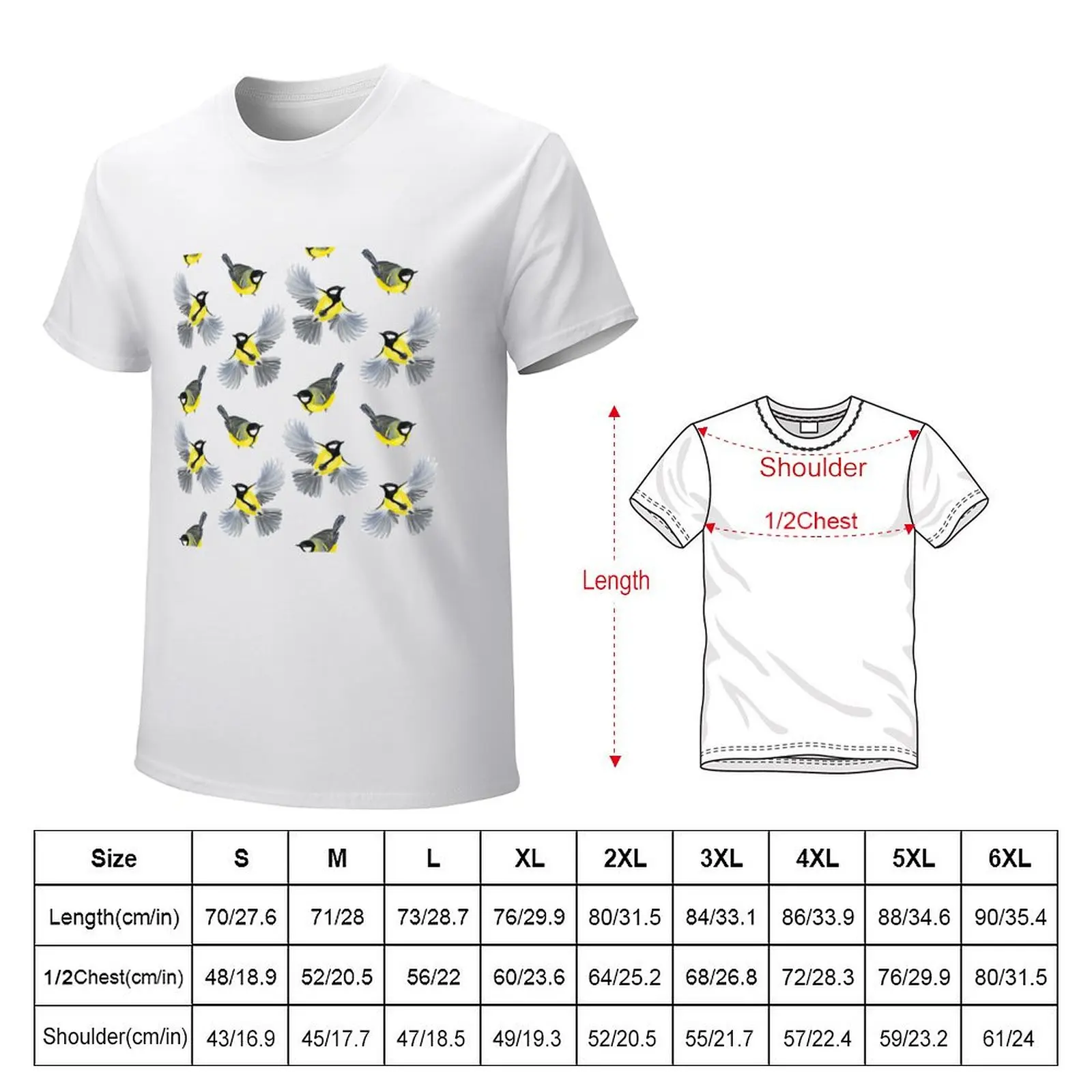 Watercolor illustration. Pattern with titmouse T-Shirt for a boy Aesthetic clothing funnys quick-drying plain white t shirts men