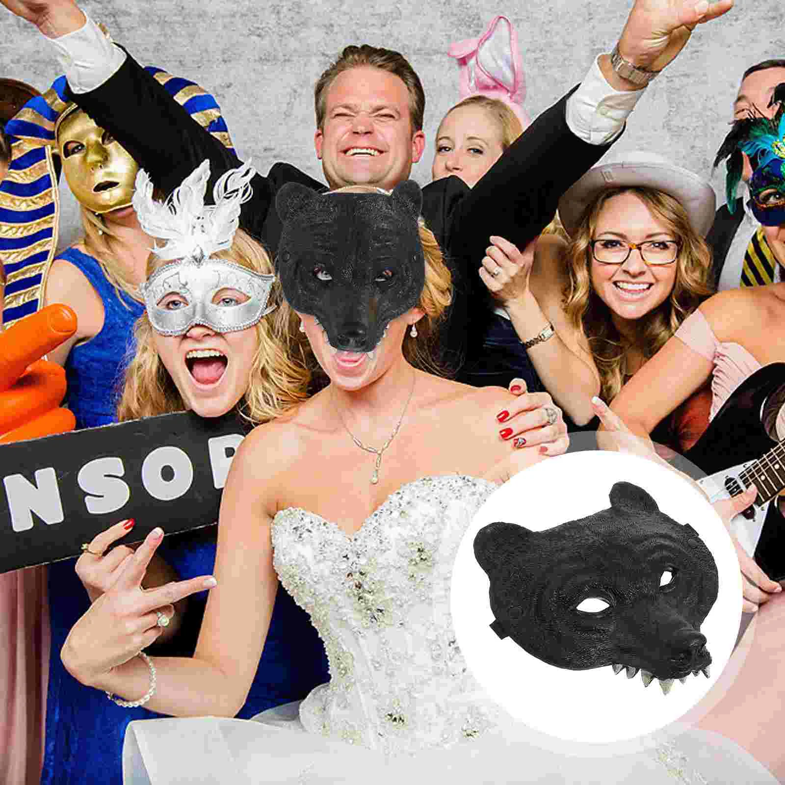 Black Bear Mask Masquerade Costume Facial Masks Mardi Gras Men Party for Adults Prom Decorations Furry Bulk Rabbit