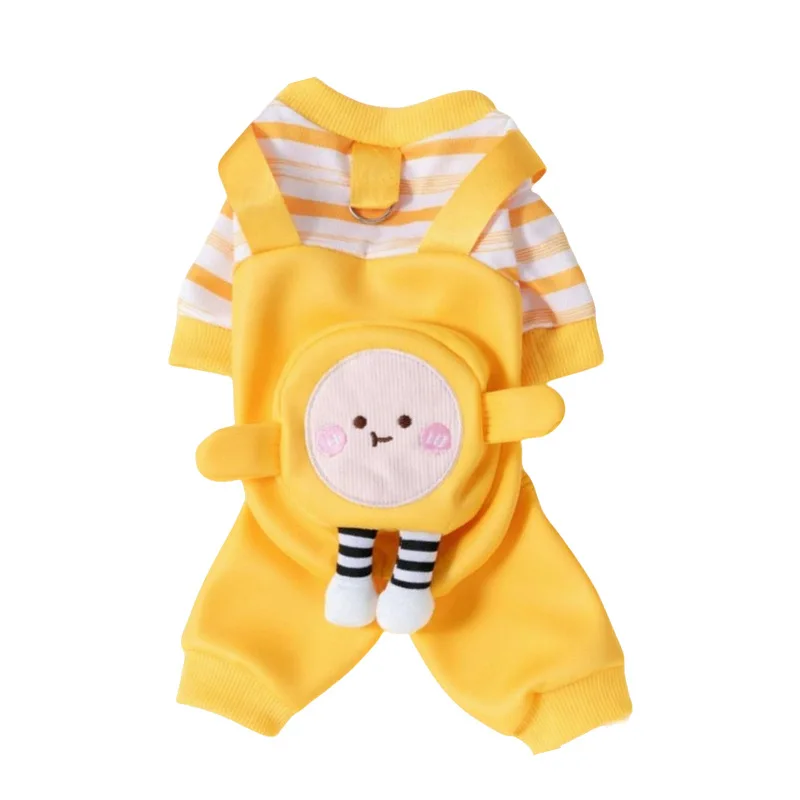 Winterwarme, gestreifte Haustier-Overall mit abnehmbarem Traktionsgeschirr, Hunde-Overall, niedliches Welpen-Outfit für Teddy und Chihuahua – Detail 1