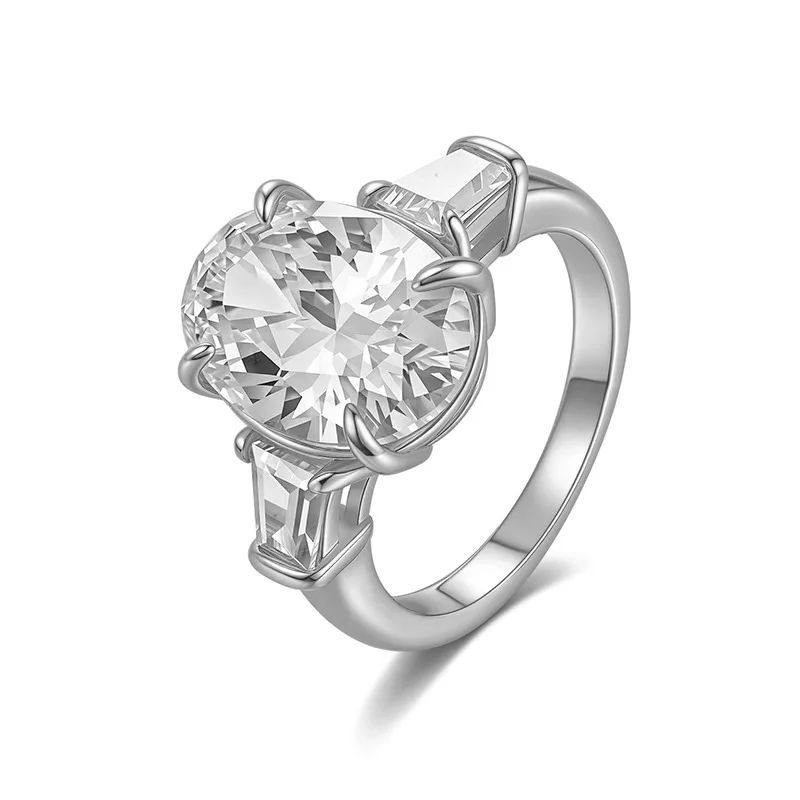 

S925 Rhodium Plated 10CT D-Color Oval Cut Super Large Pigeon Egg Moissanite Ring for Women