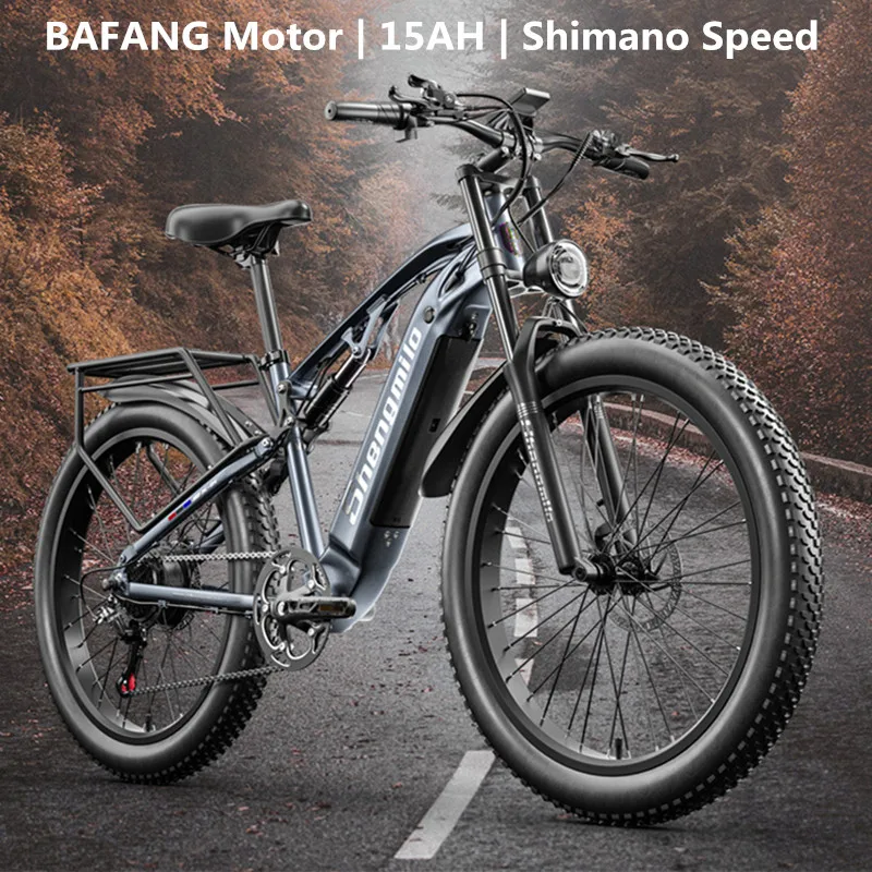 EU Warehouse SHENGMILO MX05 Electric Bike 26inch Fat Tire 48V 500W BAFANG Motor 15ah Full Shock Absorption Electric Snow Bike