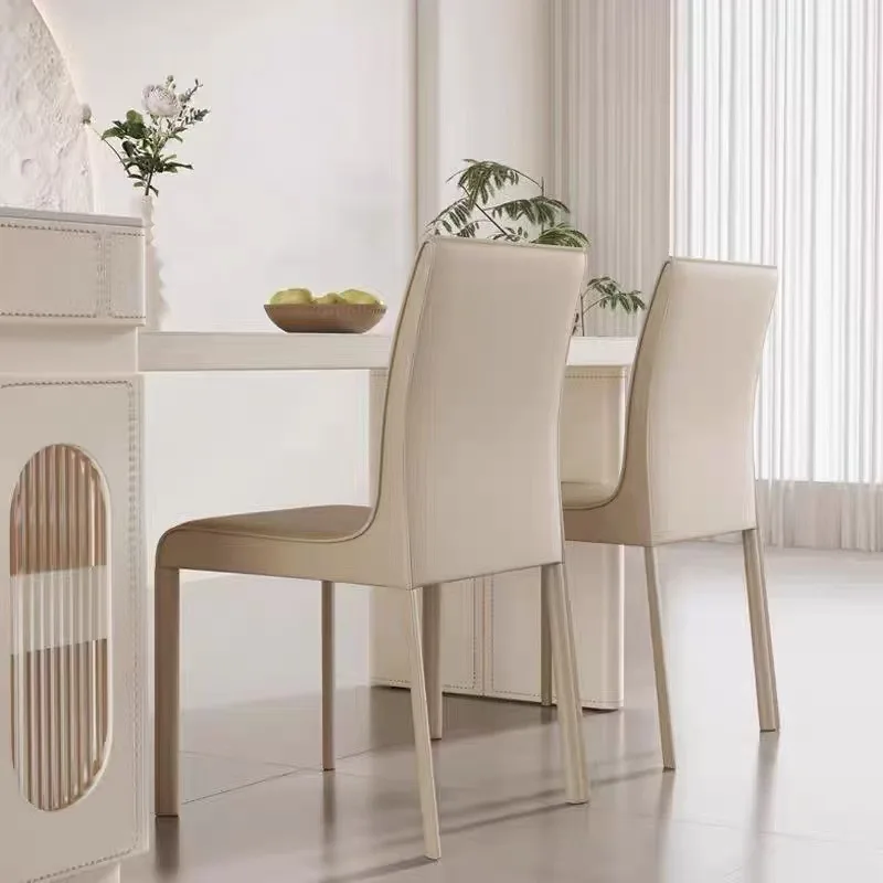 Saddle leather Nordic dining chair household light luxury Italian desk chair restaurant minimalist model room back chair