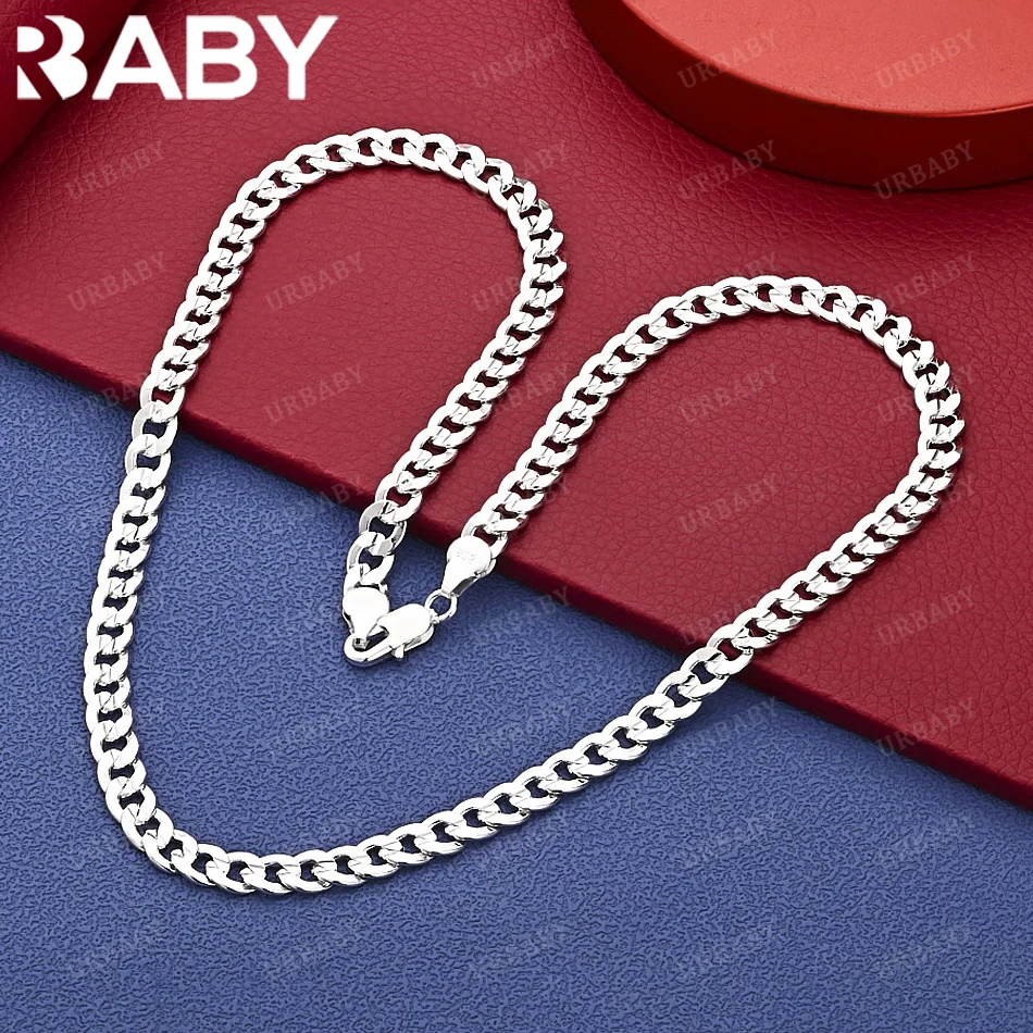 

URBABY 925 Sterling Silver 50&60cm 7mm Chain Necklace For Men Anniversary Gift Popular Wild Fashion Romantic Jewelry