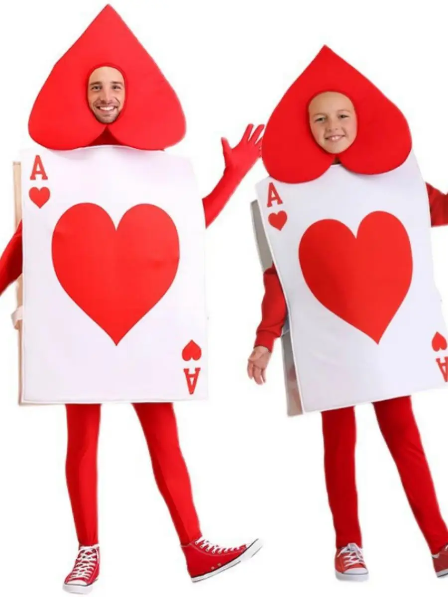 レッドハロウィンポーカーカードワンジーパーティーパフォーマンスコスチューム面白いコスプレ衣装女性の伝統的な民族舞台衣装