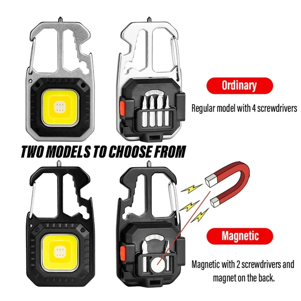 Rechargeable Mini COB Keychain Light, Multi-function Super Bright Flashlight, Outdoor Camping Light with Magnet, Screwdriver