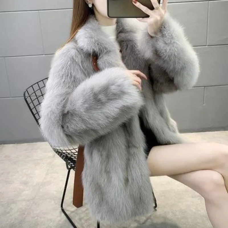 

New fur mixed coat for women mid-length suit collar light luxury