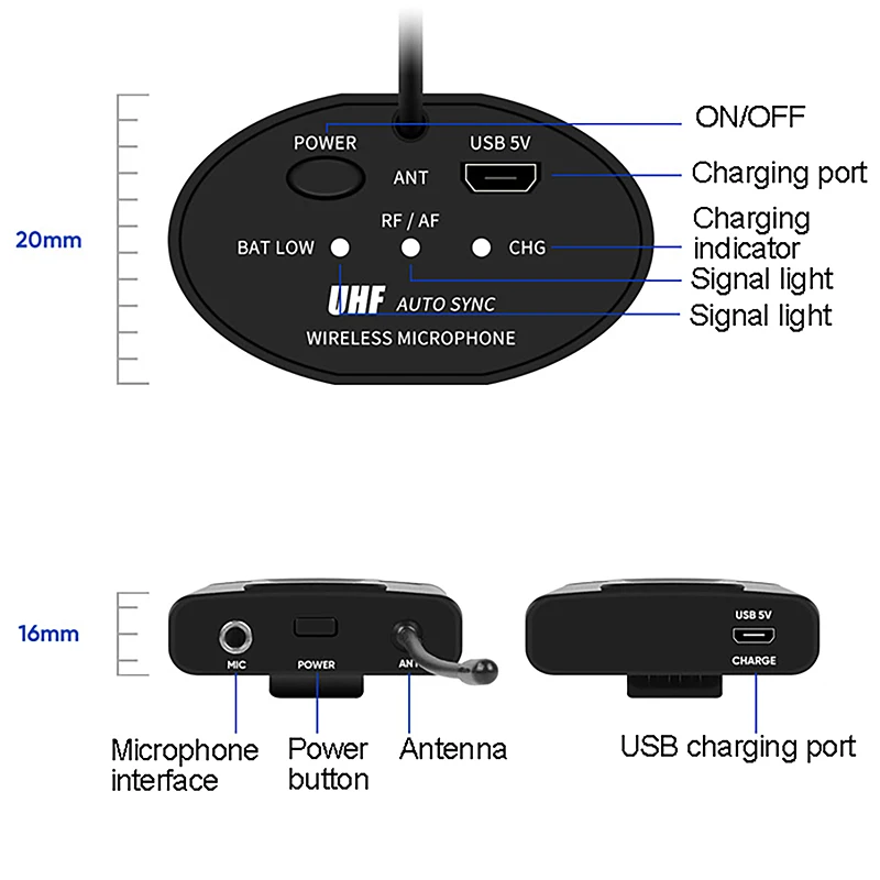 UHF Wireless Microphone Headset Mic Lavalier Lapel Mic with Bodypack Transmitter Teaching Speech Interview Vlog Live Recording