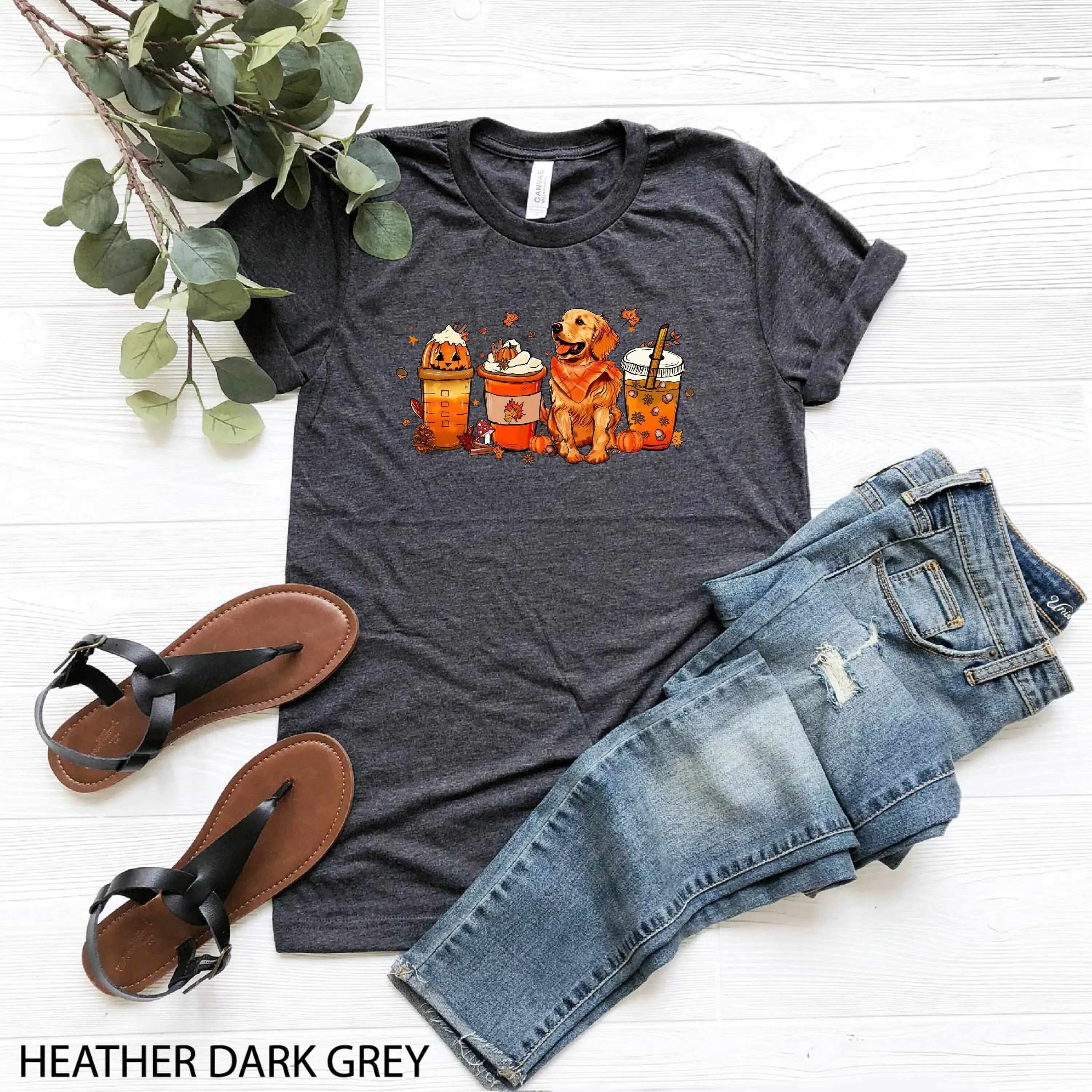 Fall Coffee T Shirt Golden Retriever Dog Halloween Vintage Thanksgiving Pumpkin Spice Lover Cups