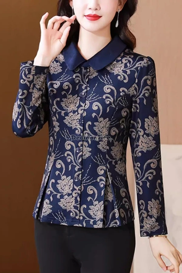 

2025 новый китайский ретро национальный стиль с принтом Тан костюм топ весна и осень новая элегантная свободная рубашка с длинными рукавами для женщин t01