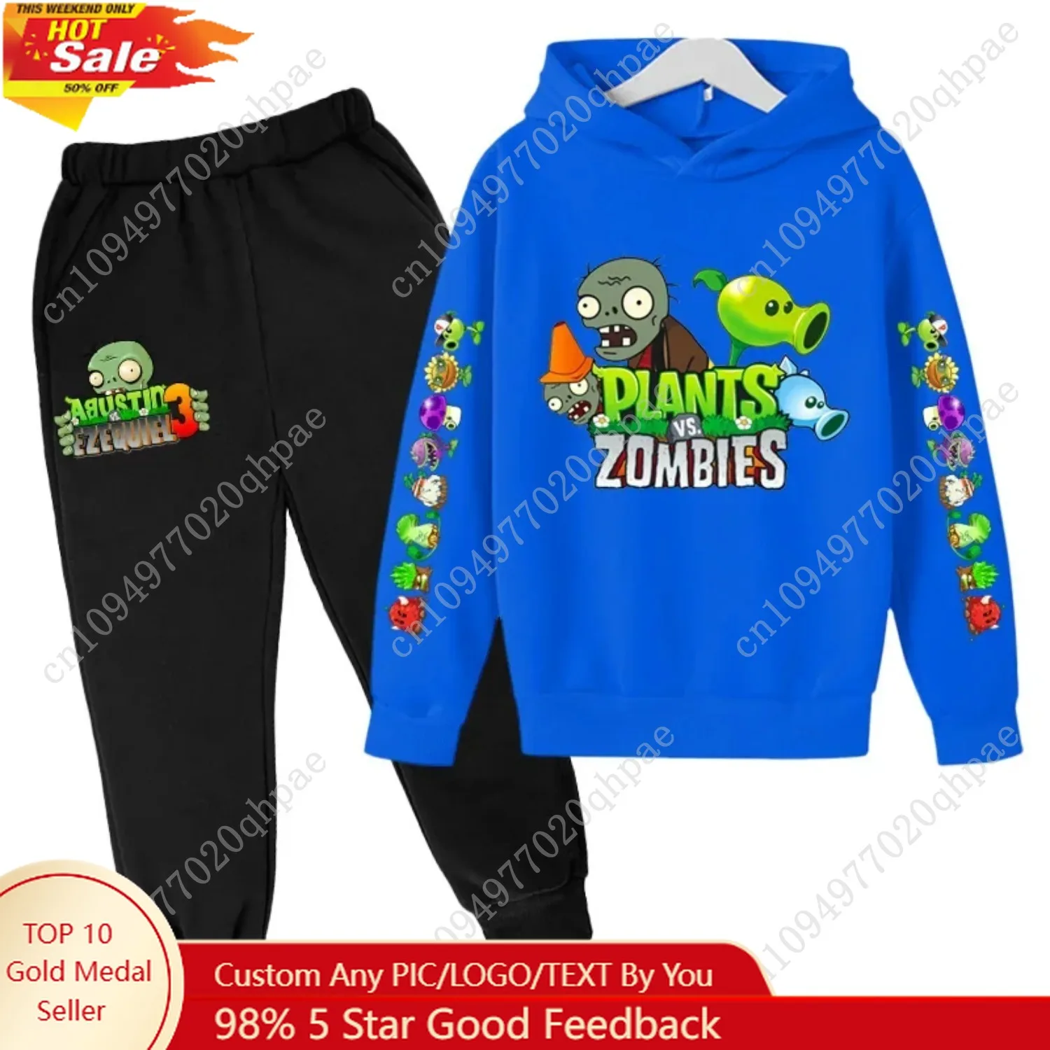 

New Cartoon Plants vs. Zombie Clothing Autumn And Winter Children'S Clothes Long-Sleeved Suit Kids Sportswear Hoodie Costume Set