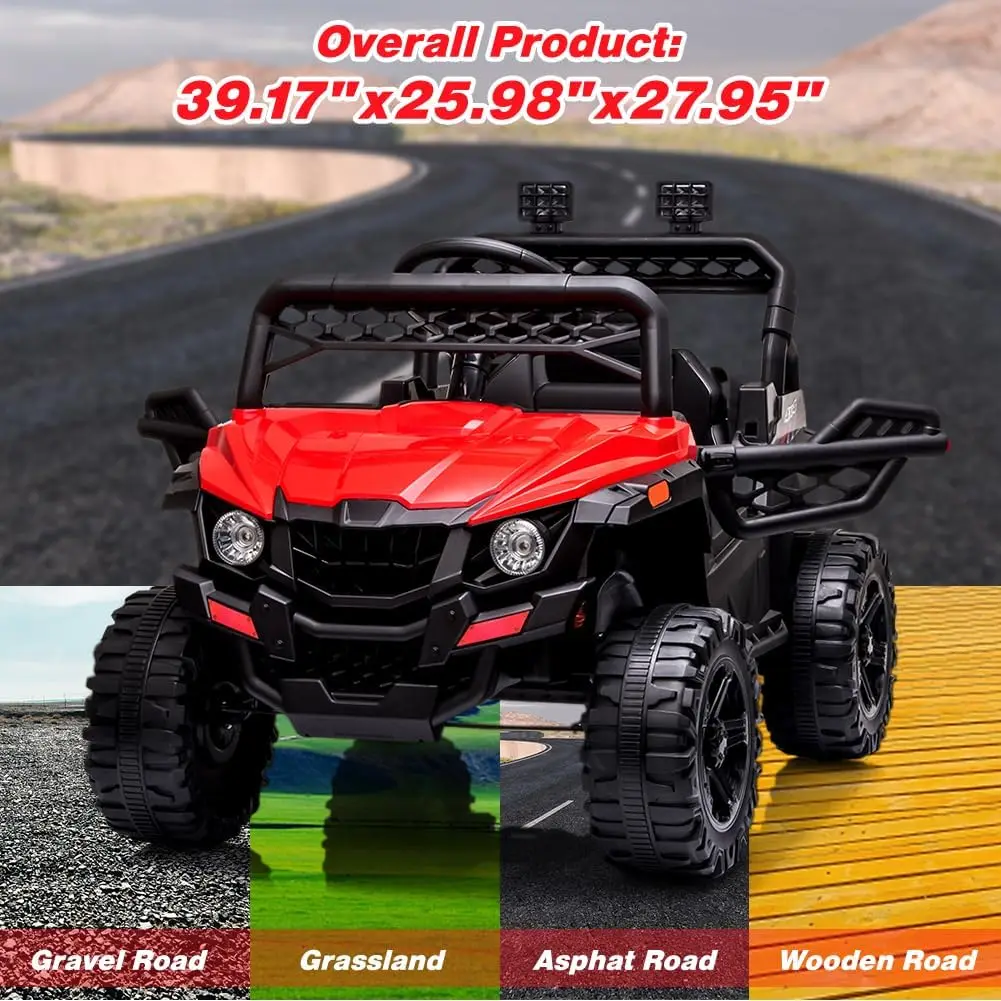 12V Kids Ride on Car with Parent Remote Control Electric Truck Toy w/Spring Suspension & LED Lights, 3 Speeds, MP3 Player