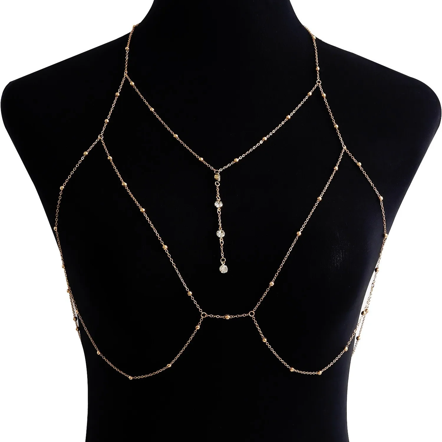 Sexy Women Cross Chest Breast Belly Chain Body Chain Necklace For Women Girl Bra Wedding Sexy Ball Body Jewelry Prom Party Decor