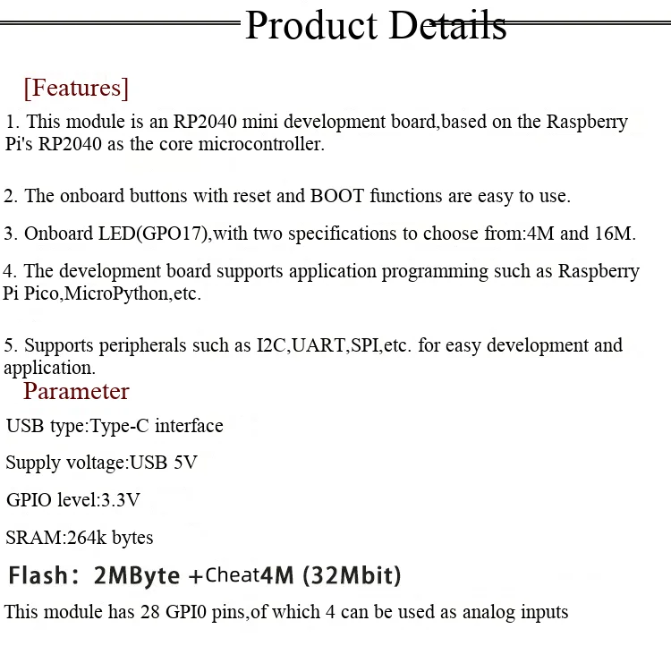 Die Raspberry Pi Mini ProMicro RP2040 Entwicklerplatine ist mit Helios OxB2 MicroPython kompatibel. – Detail 3