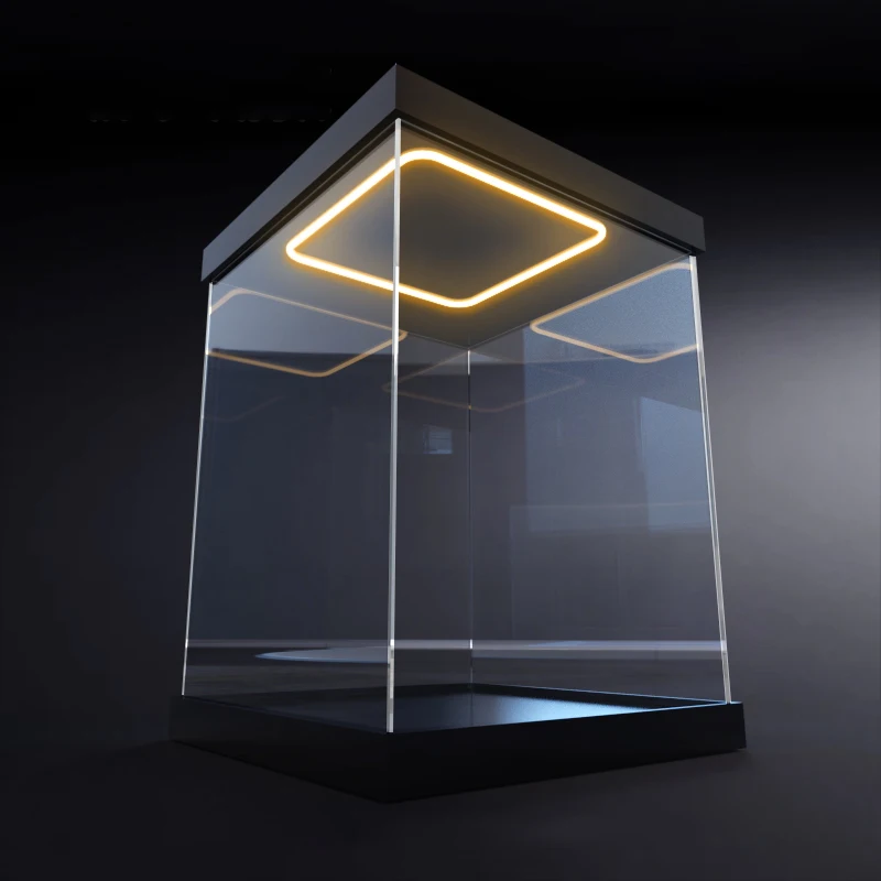 

Clear Acrylic Display Cabinet with 3D Ring LED Light , Stackabled Storage Box for Action Figure, Dustproof Case for Doll