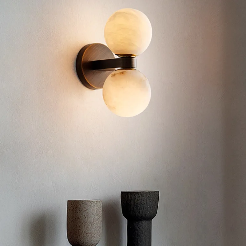 2-ball natural agate wall lamp LED metal wall lamp suitable for bedroom, living room, corridor, home decoration, indoor lighting