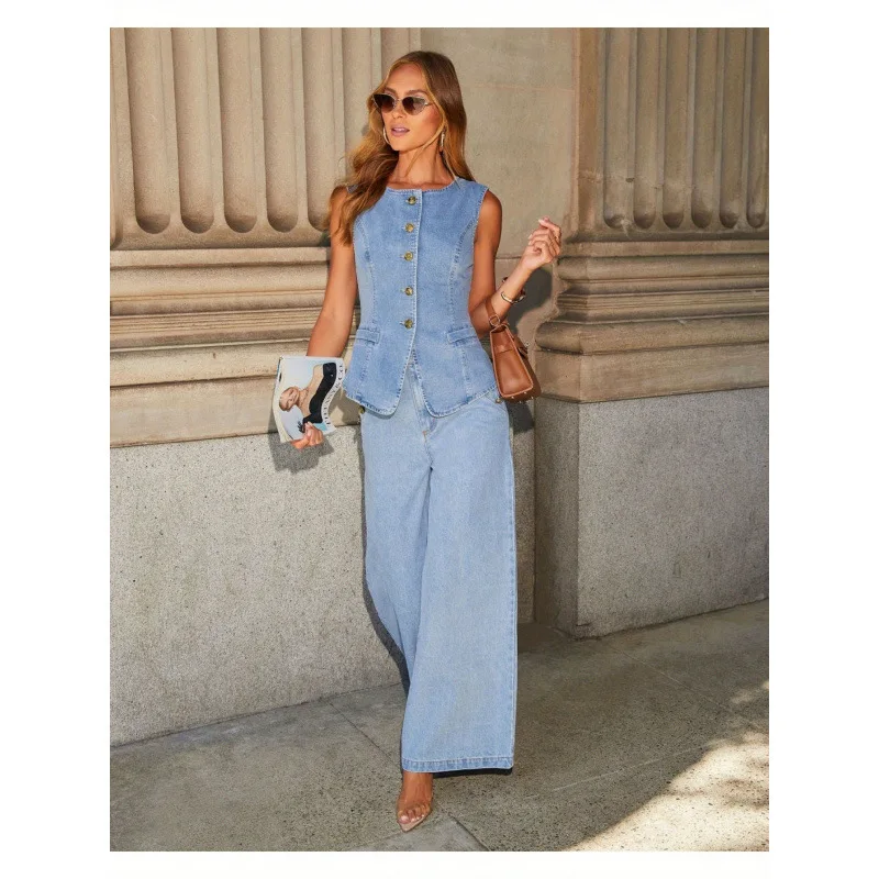 

Women's Sleeveless Denim Set Spring Fashion Outerwear No Brand Registered Trademark Xb601102031031736 Spring Season